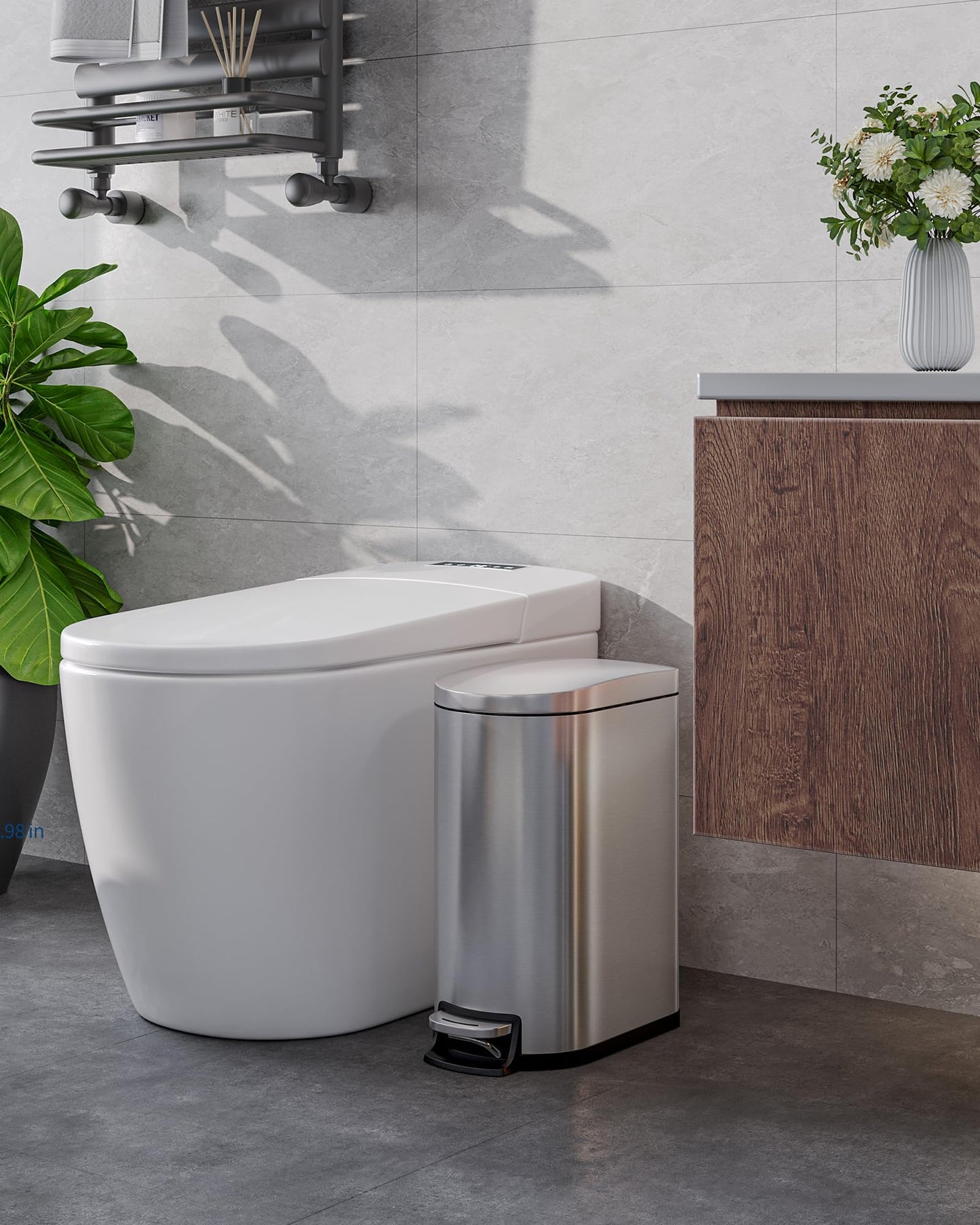 Garvee 13 gal (50 L) and 2.6 gal (10 L) Stainless Steel Trash Can Combo Set, Rustproof Garbage Can with Lid for Kitchen and Bathroom, Step-on Trash Bin with Inner Bucket, Rear Handle, Silver