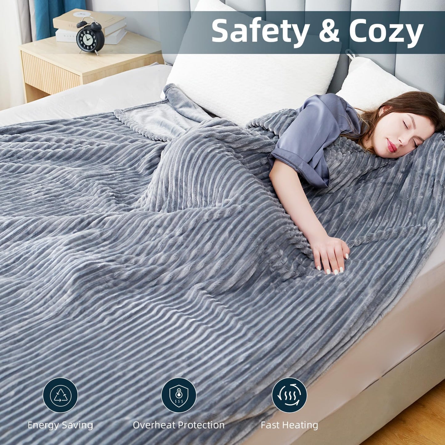 Electric Heated Blanket Full Size 72"x84", Cozy Large Oversized, 5 Heating Levels & 10 Hours Auto Off, Cozy for Bed, Sofa, & Office, Machine Washable, Purple