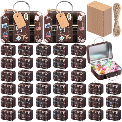 RimCereal 24 Pieces Mini Suitcase Party Favor Boxes Mini Luggage Gift Suitbox Small Travel Candy Tin Suitcase with Handle, Label and Twine for Travel Themed Party Bridal Shower Wedding Decoration