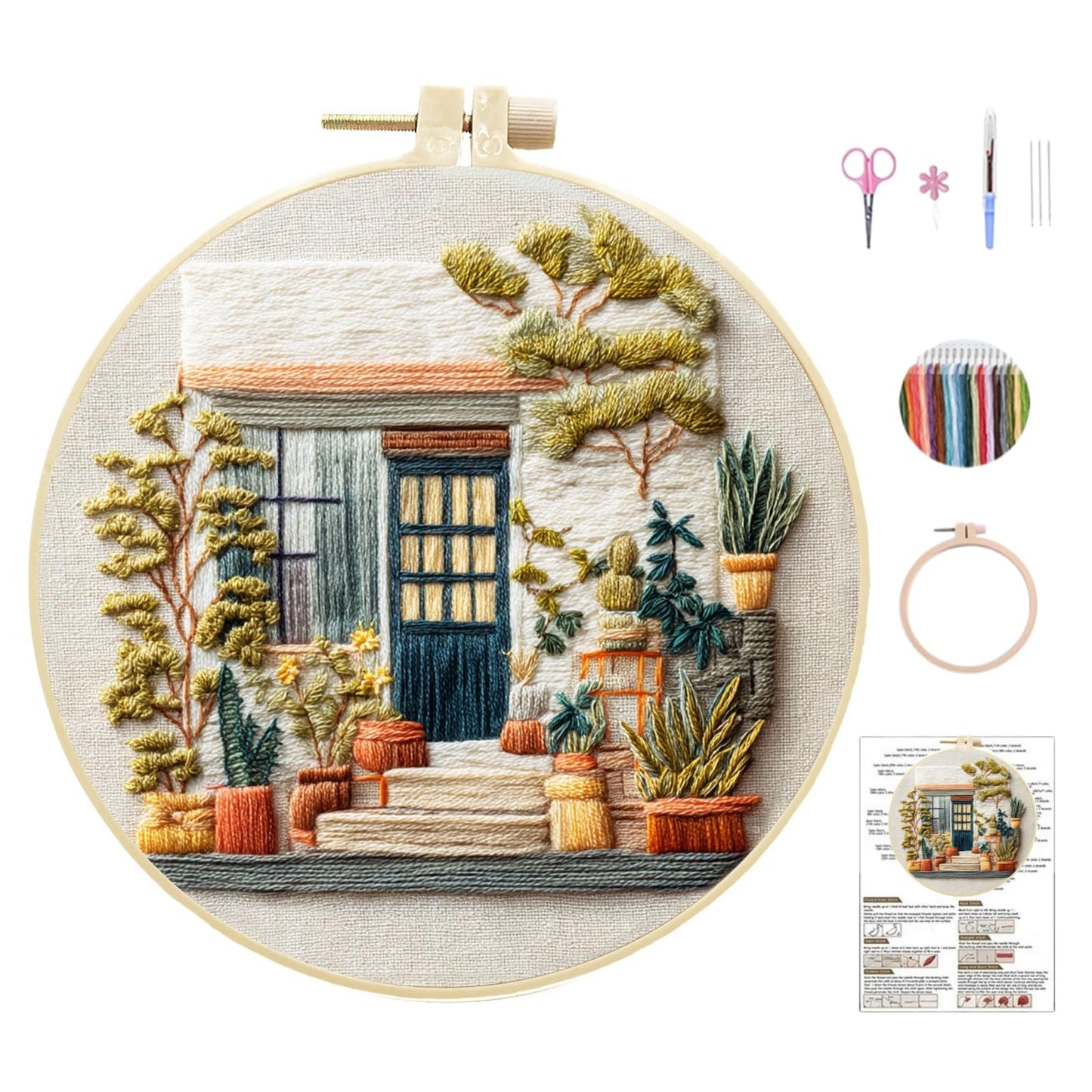 HAOYEGUOJI Embroidery Kit for Beginners, Hand Needlepoint Kits for Adults with Pre-Stamped Patterns, 7.8-Inch Hoop, Threads & Needles, Step by Step Instructions (7.66)