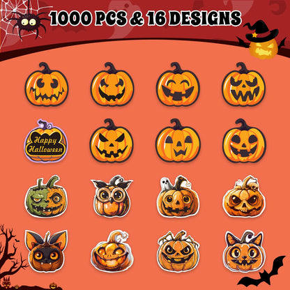 Thanksgiving Stickers for Kids,1000pcs Thanksgiving Character Stickers with 16 Patterns of Pumpkin, Use for Decorating Party, Envelope Seals Label and Candy Bags Sealing