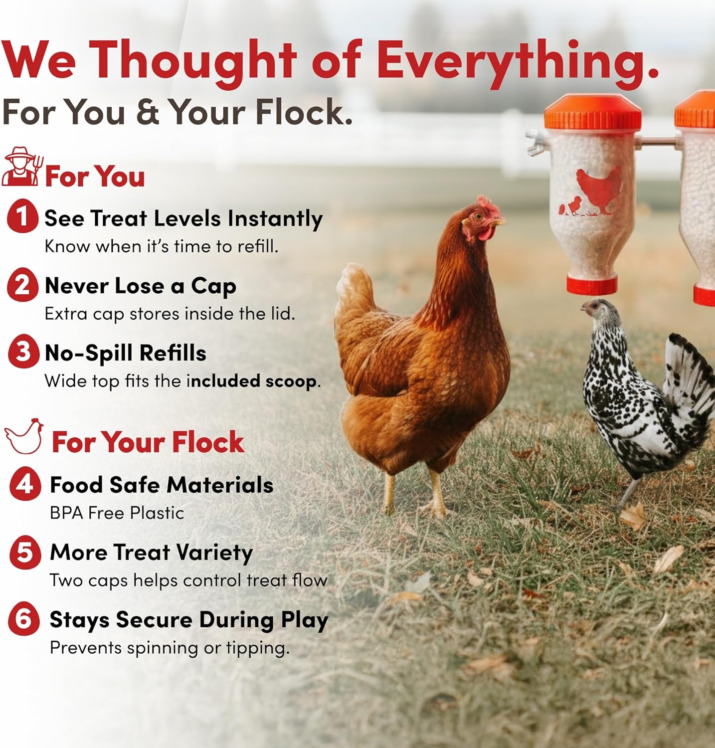 RentACoop Chicken Treat Dispenser Multi-Treat Enrichment Toy and Boredom Buster for Chickens, Easy Top-Fill