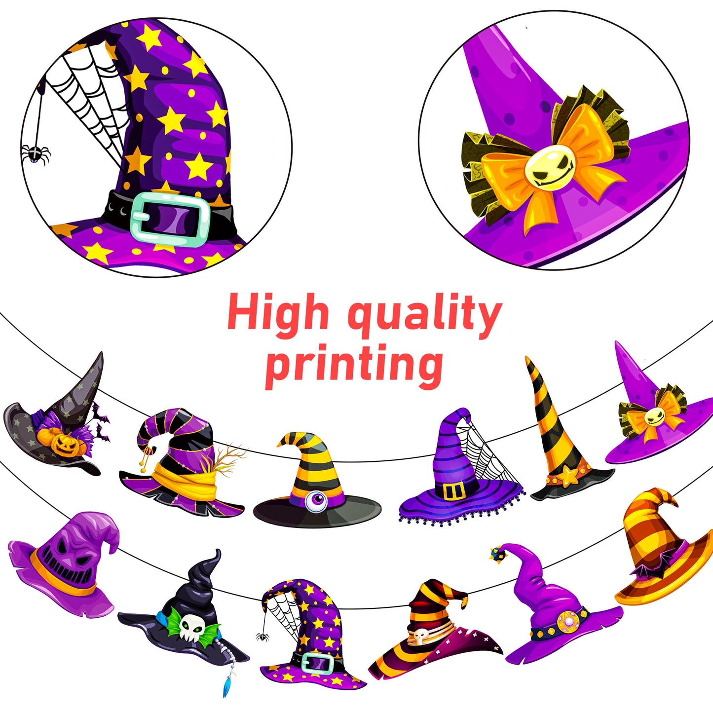 Halloween Witch Hat Banners Halloween Theme Party Supplies 3PCS Witch Hat Hanging Banner Spooky Wizard Decorations for Fantasy Scary Birthday Baby Shower Decor