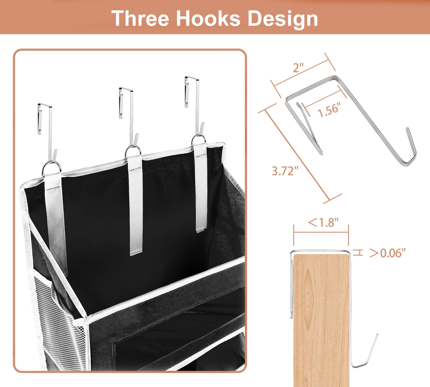 2 Packs 5-Tier Over The Door Organizer with 10 Side Mesh Pockets, 48 lbs Load Capacity, 3 Hooks Design, Hanging Organizer with Clear Windows for Bathroom, Bedroom, Nursery, Kitchen-Grey