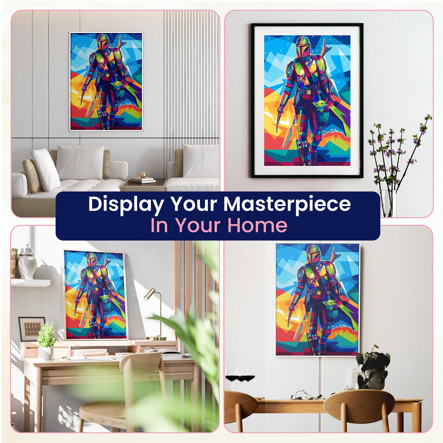 Modern Merch Star Wars Diamond Art Kits for Adults, Mandalorian and Baby Yoda 5D Diamond Painting for Adults, DIY Star Wars Wall Art, Cross Stitch Gem Art, Full Round Drill 12x16in