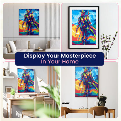 Modern Merch Star Wars Diamond Art Kits for Adults, Mandalorian and Baby Yoda 5D Diamond Painting for Adults, DIY Star Wars Wall Art, Cross Stitch Gem Art, Full Round Drill 12x16in