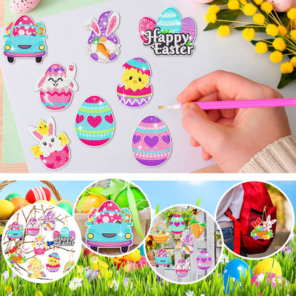 Frienda 24 Pcs Easter Diamond Painting Kits Easter DIY 5d Diamond Painting Keychains by Numbers Arts and Crafts for Adult Decorative Bunny Egg Ornament Decoration