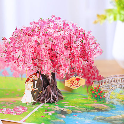 Pop Up Valentines Cards, 3D Cherry Blossoms and Swing Couple in Love, Anniversary, Wedding Cards for Wife, Husband, Her, Him, Girlfriend, Ideal Gift for Birthday, Wedding, Valentine's Day, Mothers Day