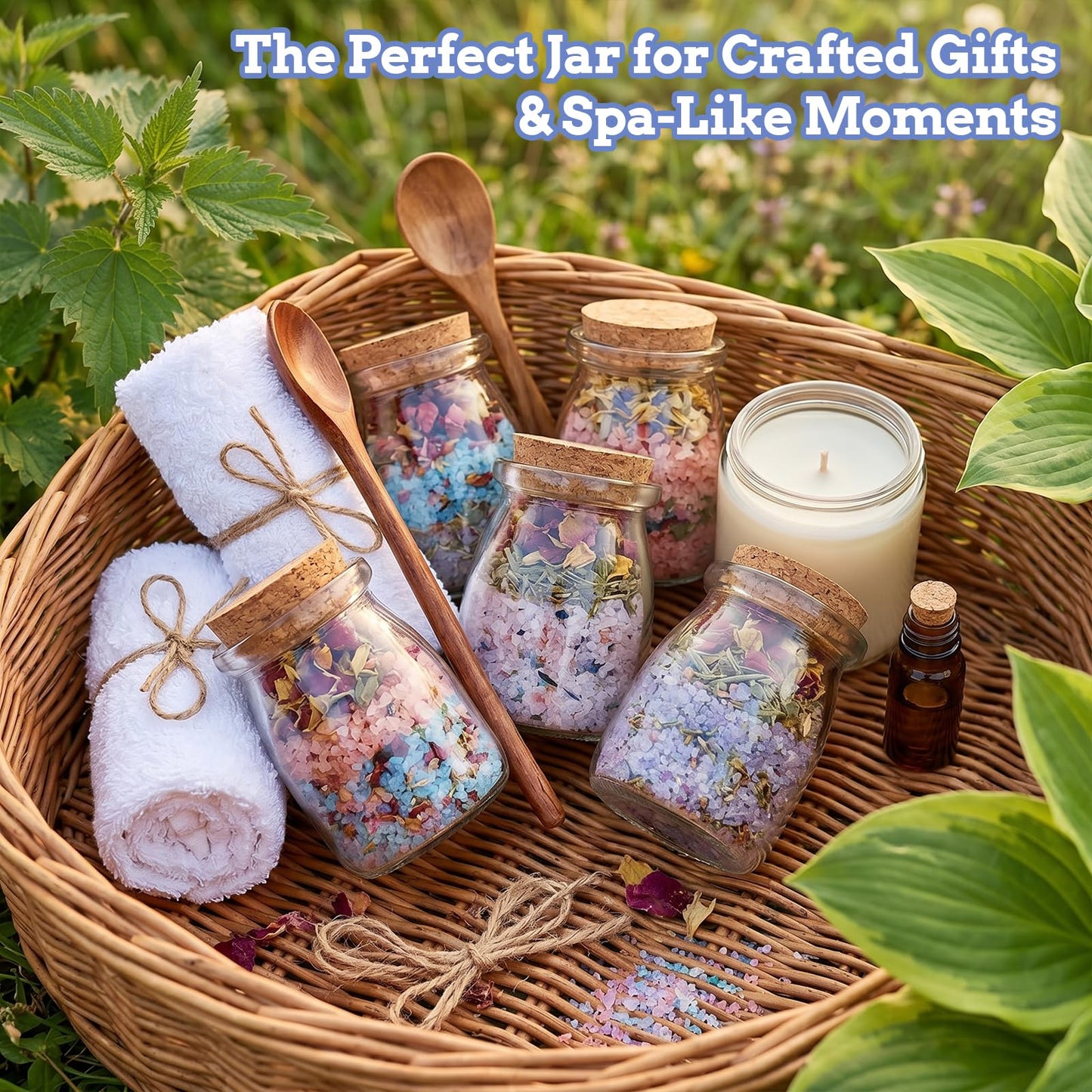 30 Pack 7oz Glass Jars with Cork Lids & PE Lids, Yogurt & Candle Jars for Making Candles, Small Mason Jars for Spices, Candy, Bath Salts, Wedding, Party & Baby Shower Favors