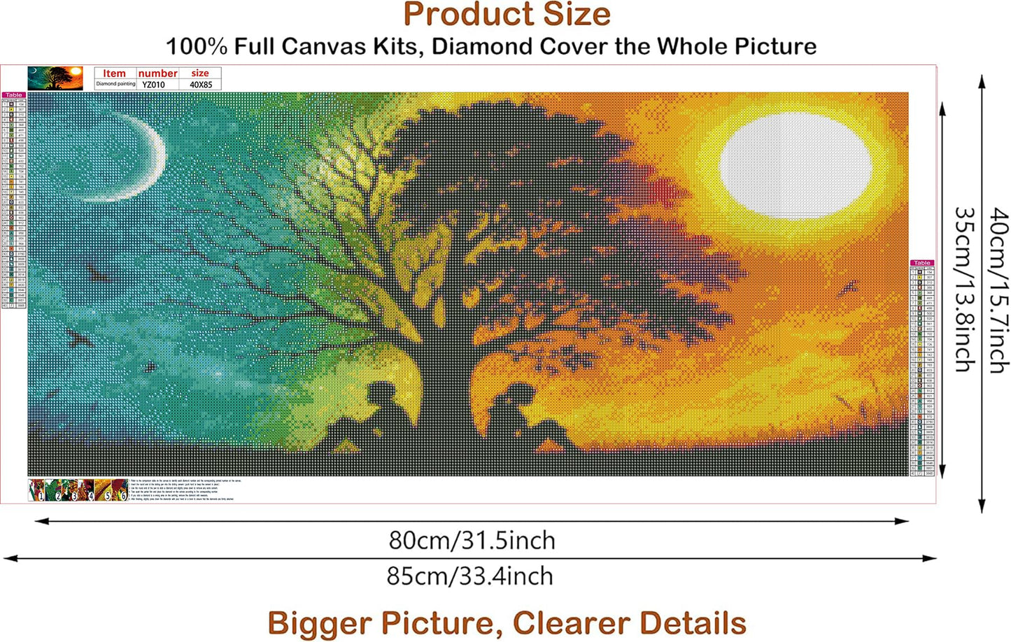 5D DIY Diamond Painting Kits for Adults, Large Size Full Drill Diamond Arts Rhinestone Pasted, DIY Painting Diamond Dot Arts Crafts for Home Wall Decor Gift (Day and Night Tree)