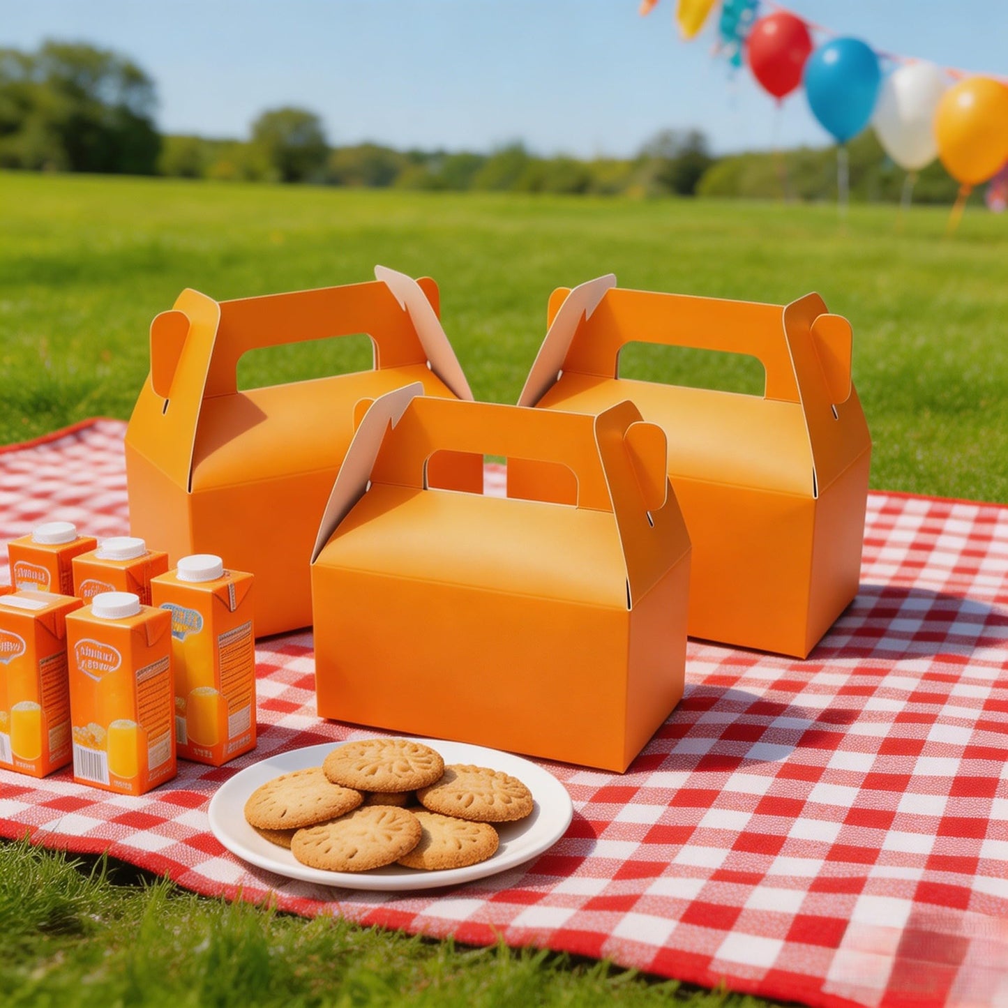 XAGLVV 24 Pack Orange Paper Gable Treat Boxes, Goodie Candy Boxes with Handles, Gift Box for Birthday, Halloween, Fall Parties Decoration Supplie