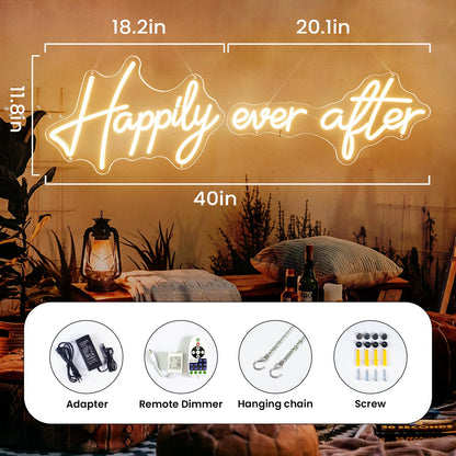 Happily Ever After Neon Sign - Warm White LED Neon Light for Wedding Backdrop - Large 40 x11.8 In Split Light Up Sign for Wall Decor, Dimmable Aesthetic LED Sign for Engagement Party & Reception Decorations
