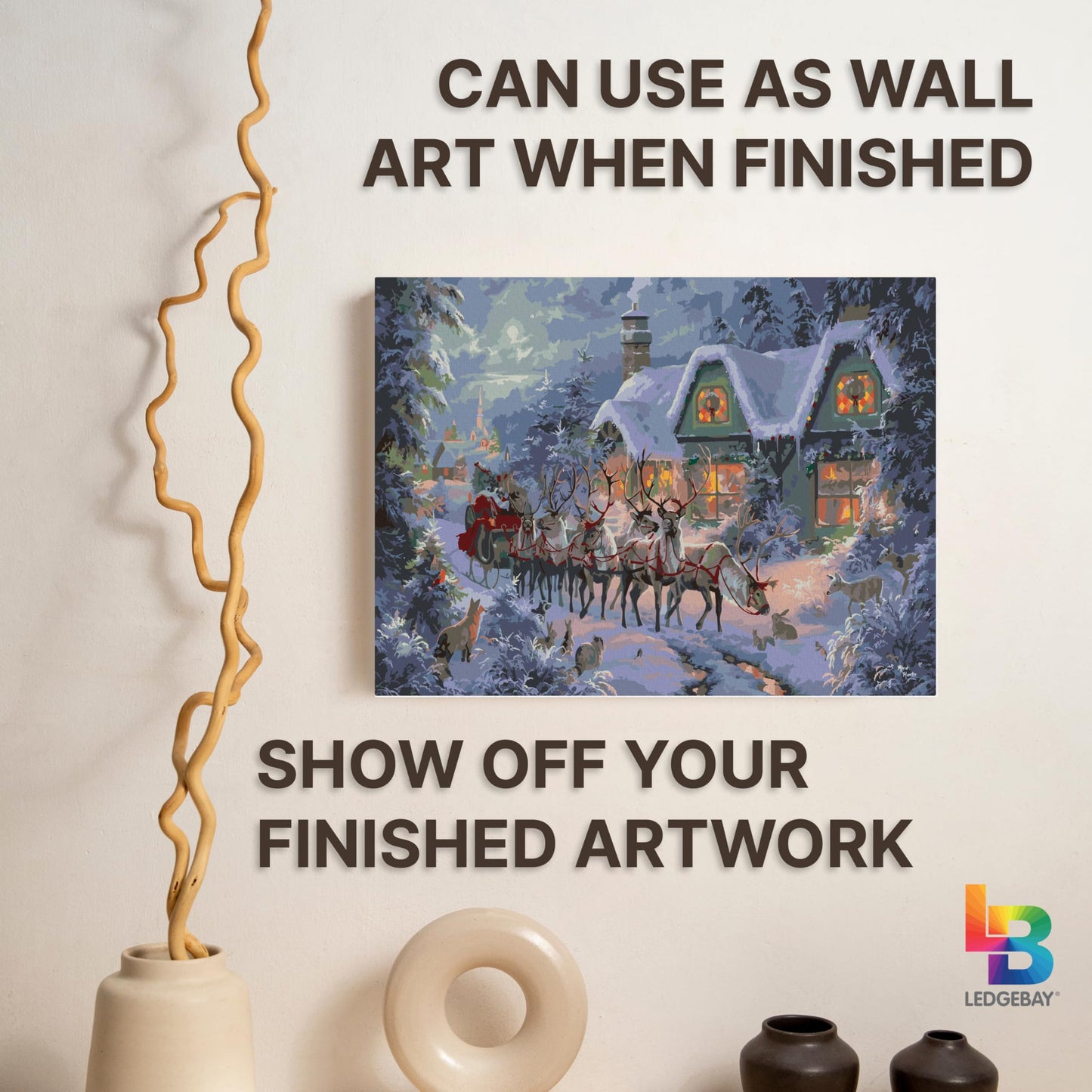 Ledgebay DIY Paint by Numbers Kit for Adults Framed Canvas: Beginner to Advanced Paint by Numbers Kit, Kits Include Acrylic Paint Set Brushes & Tabletop Easel (Christmas Magic 12" x 16" Framed)