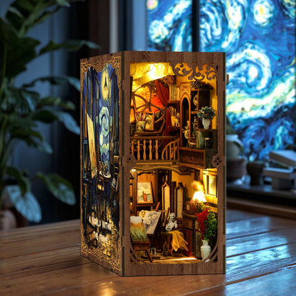 Ditila Mini Museum Kit - DIY Book Nook Kit for Adults with LED Lights - Starry Night Theme Wooden 3D Puzzle - Book Nooks for Adults and Home Decor - Girls Night Crafts for Women