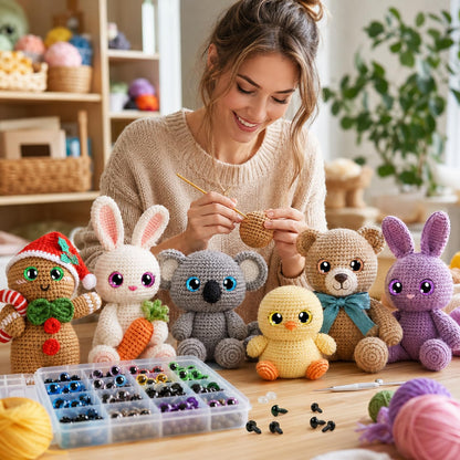 160PCS Large Safety Eyes for Amigurumi 3D Glitter Crochet Doll with Washers for DIY Puppets Bear Crafts Animals Amigurumi Making Supplies(12-18mm)