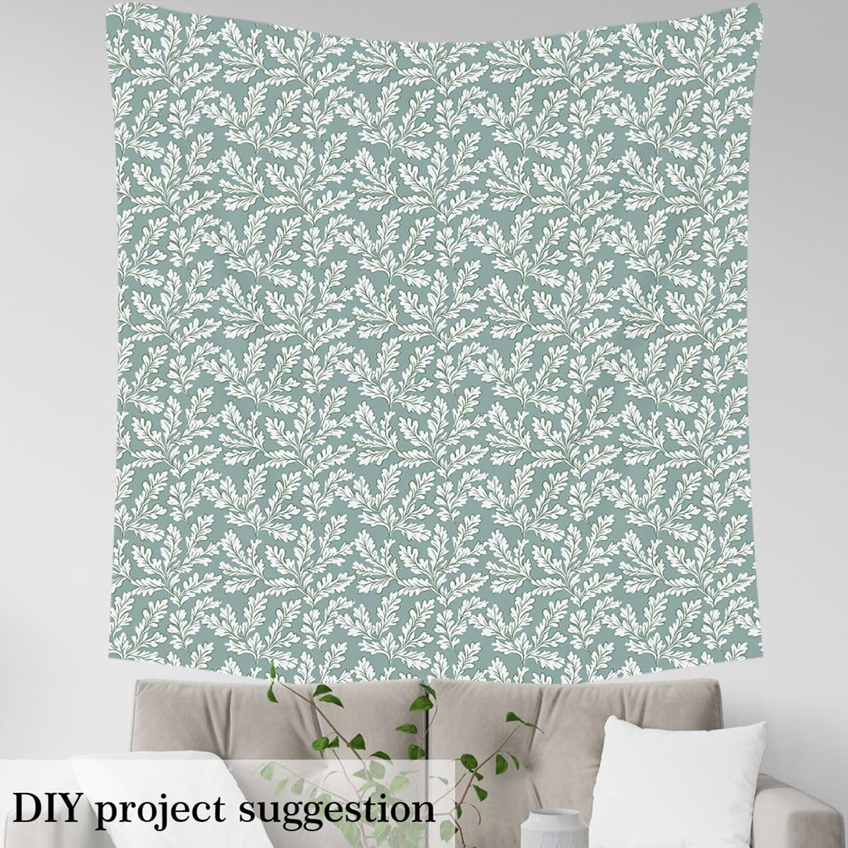 Botanical Leaves Fabric by The Yard,Vibrant Plant Soft Flannel Polyester Fabric,Country Rustic Style No Stretch Fabrics,Green White Crafts & Sewing Supplies DIY Fabrics,3 Yard Bolt,108" L x 59" W