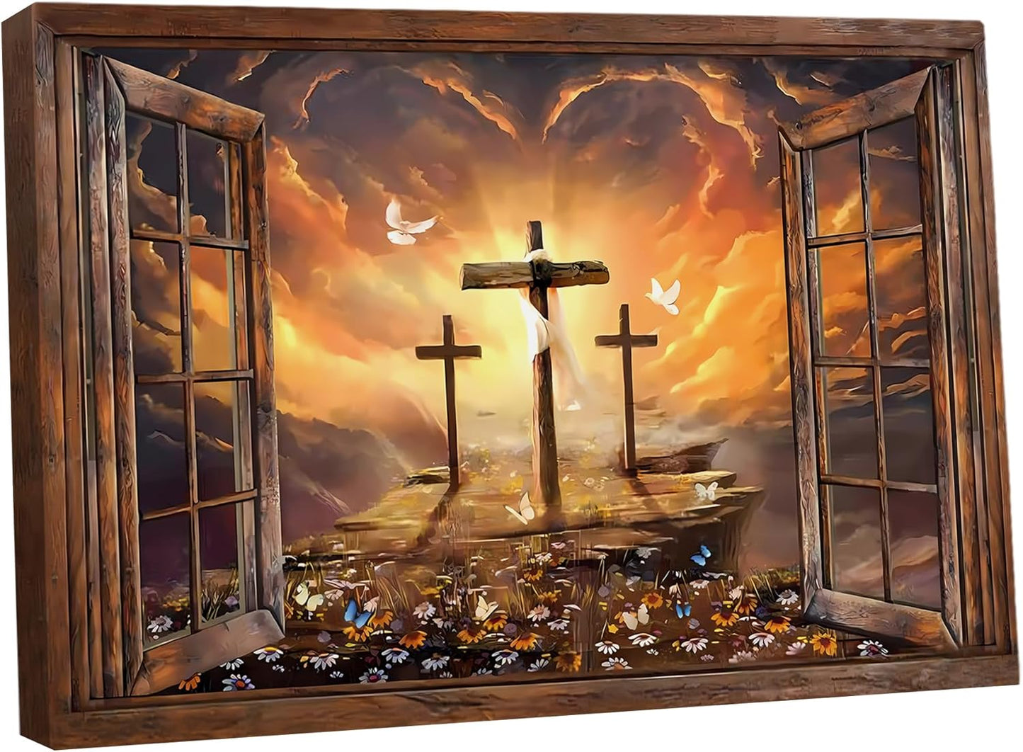 Balgardekor Christian Three Crosses Painting, Canvas Print Wall Art for Home Decor Bedroom Living Room