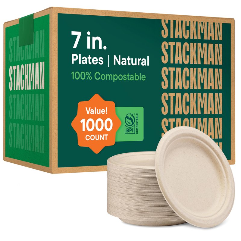 Deep Dish Paper Plates, Heavy Duty Disposable Dinner Plates [500-Pack] 10 Inch Plates - 100% Compostable Eco-Friendly, Biodegradable Sugarcane Bagasse, Natural Brown 10" Paper Plate Disposable