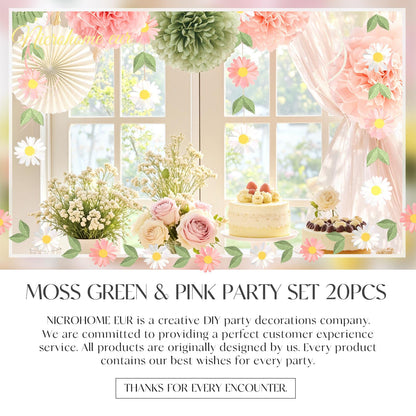 NICROHOME EUR Wedding Decorations, 20 PCS Sage Green and Pink Tissue Pom Poms Paper Lanterns Paper Fans 3D Flower Garlands for Bridal Shower Baby Shower Women Girls Birthday Garden Party Decor