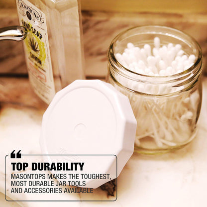 Masontops Tough Tops, Ball Wide Mouth Mason Jar Lids, BPA-Free White Plastic Leakproof