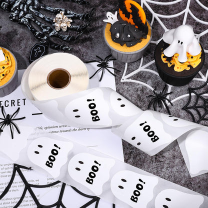 Whaline Halloween Ghost Direct Thermal Labels Cute White Ghost Label Stickers Self-Adhesive Printer Decals for DIY Candle Name Tag Logo Design, 500 Pcs