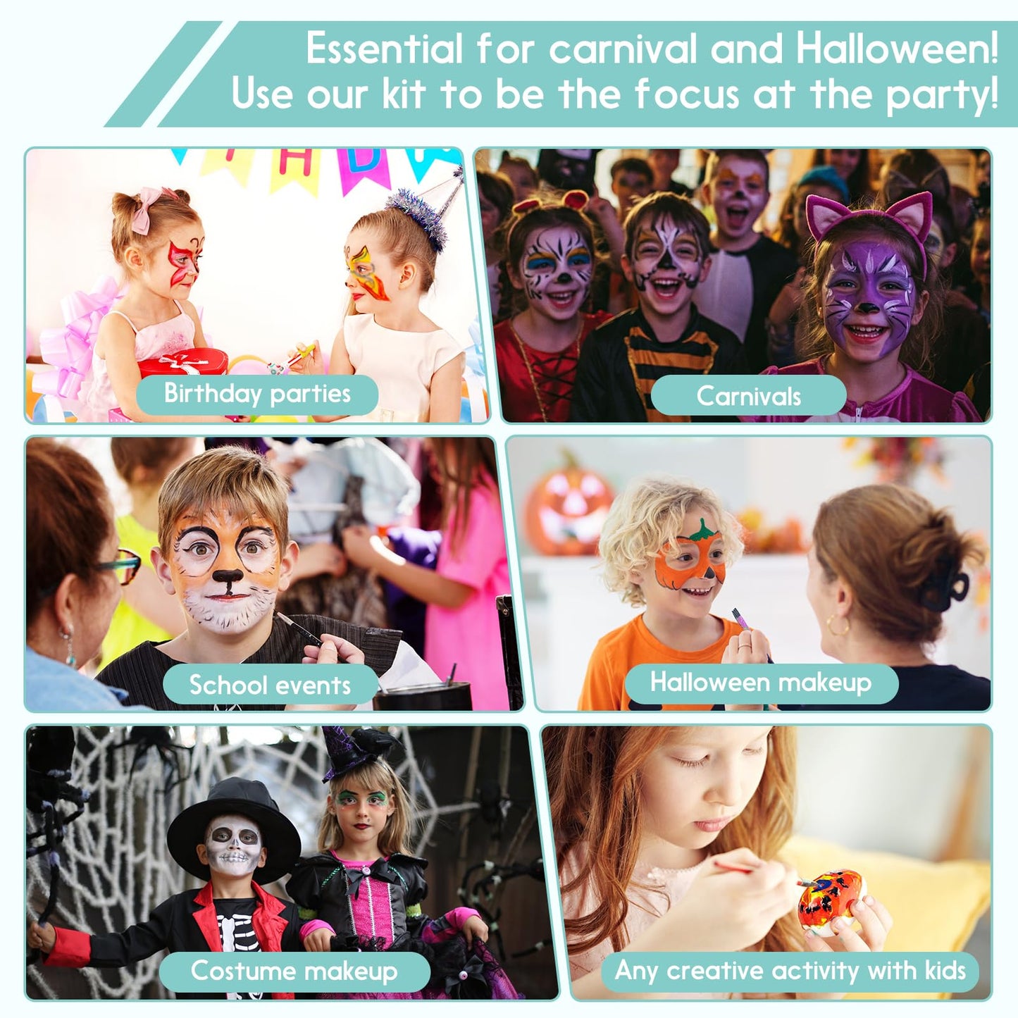 67-Piece Deluxe Face Painting brushes and Stencils Kit - Safe Non-Toxic Tools with Brushes, Sponges, Reusable Stencils, Stickers, Book & More, Perfect for Carnival, Halloween & Parties