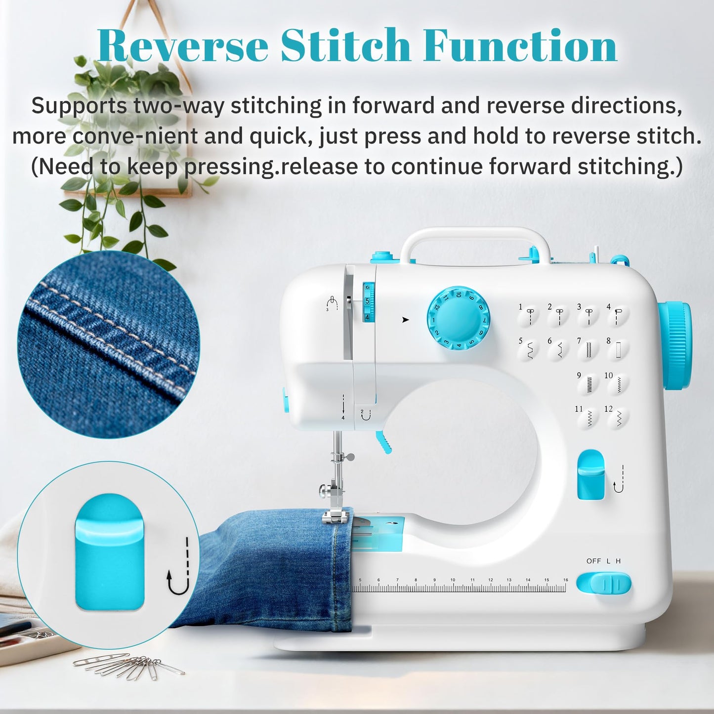 Verdanika Beginner Sewing Machine, 12 Built-in Stitches with Foot Pedal, 2-Speed Control, Portable Mini Sewing Machine for Home Travel Use & Sewing Enthusiasts (blue)