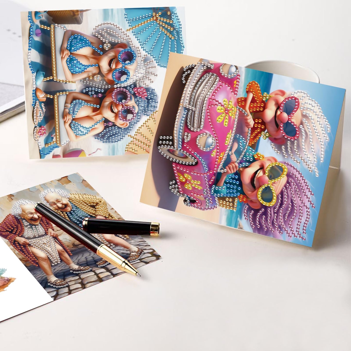 MVVMTOP 6pcs Diamond Painting Greeting Cards for Blessings and Wishes, Grandma DIY Special Shape Crystal Diamond Art Partial, Surface flash Paper Material, DIY Gifts for Christmas Thanksgiving Day