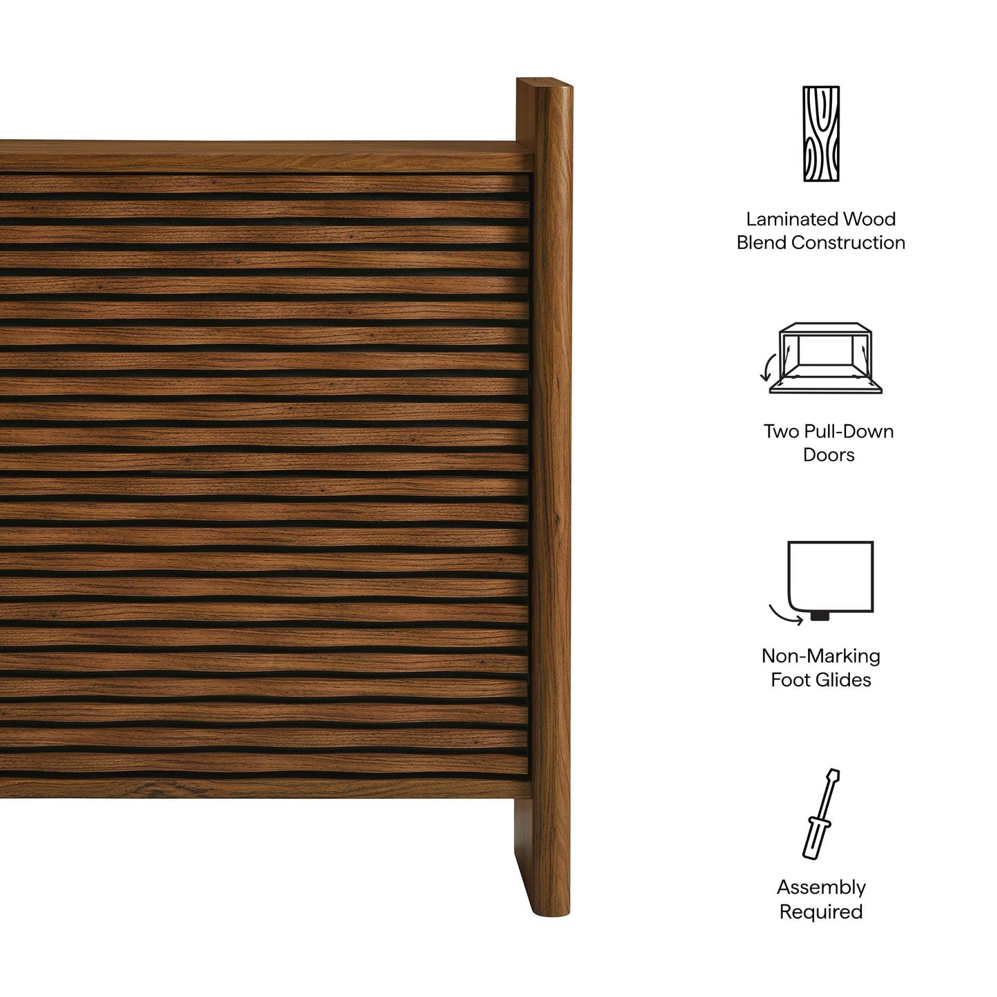 Modway Emric 35 Inch Wave Shoe Storage Cabinet in Walnut – Modern Slatted Front Shoe Rack Cabinet with 2 Flip Drawers for Entryway, Hallway, or Bedroom