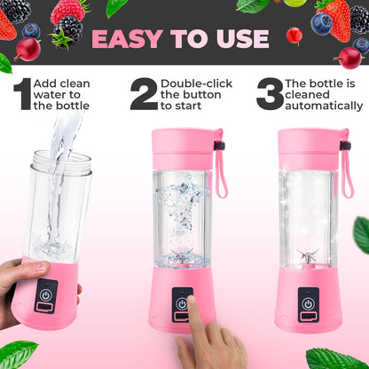 Portable Blender, Compact USB Rechargeable Personal Travel Blender for Smoothies, 380ml, Pink