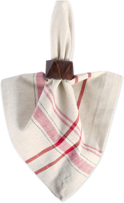 DII French Stripe Tabletop Collection 6 Piece Dining Table Linen Napkin Set, 20x20, Taupe/Red Farmhouse Style