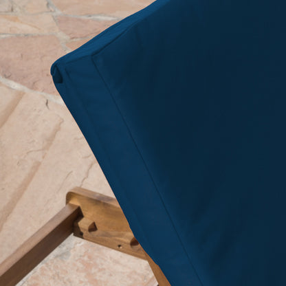 Great Deal Furniture Daisy Outdoor Teak Finish Chaise Lounge with Blue Water Resistant Cushion (Set of 2)