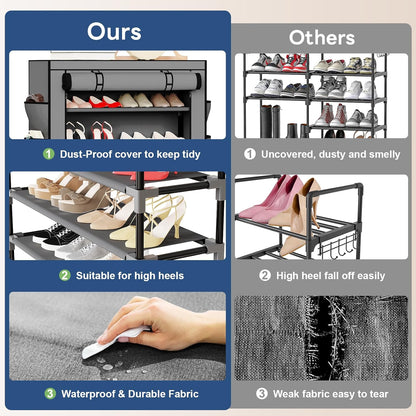 5 Closet, Mavivegue Shoe Rack with Cover, Tier Shoe Organizer for Entryway, Shoe Storage for Front Door Entrance