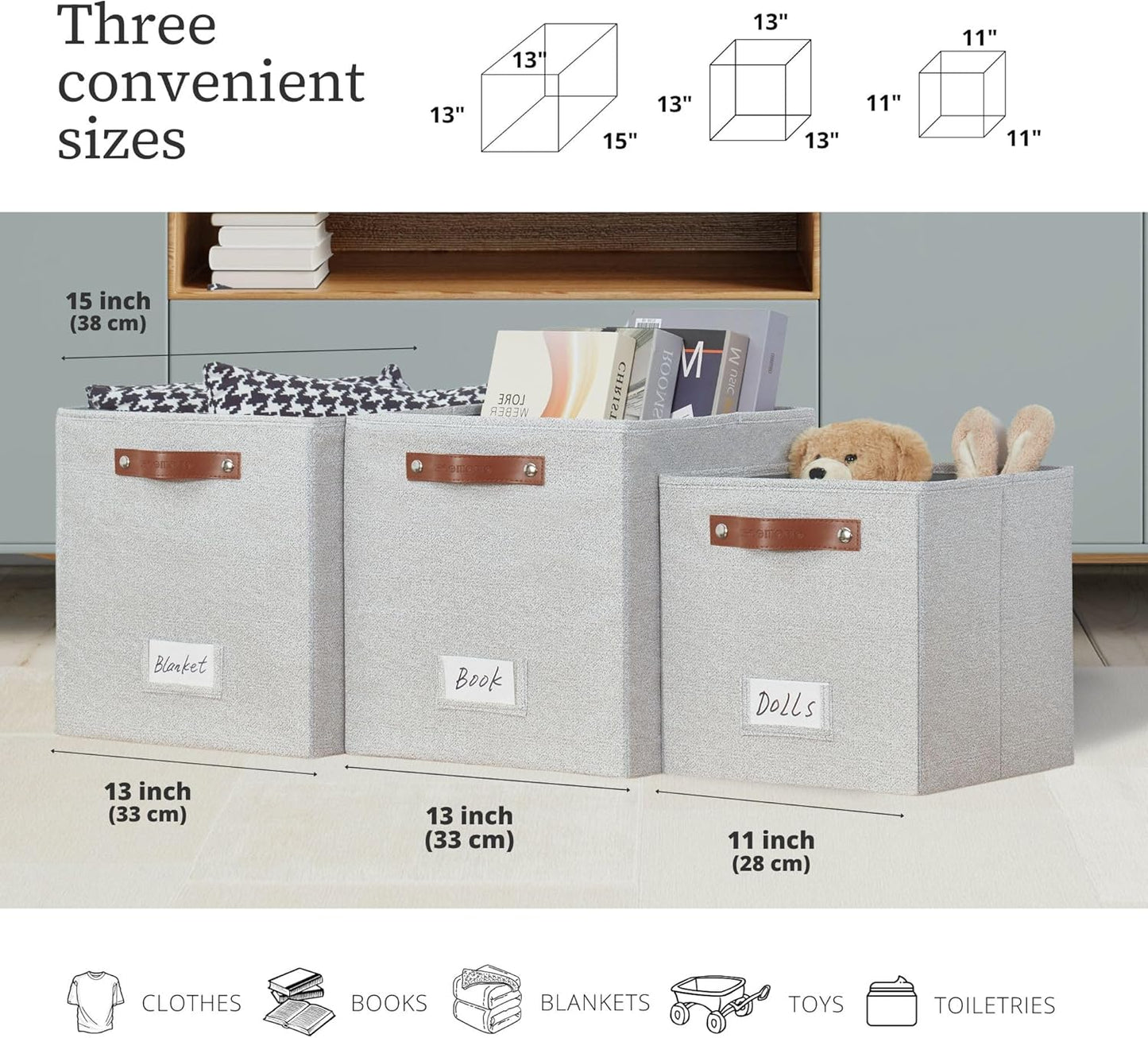 DECOMOMO Storage Bins, Cube Storage Bin with Label Holders, Fabric Storage Cubes for Organizing