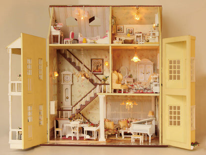 CUTEROOM Upgraded Large Villa Wooden Dollhouse,18.9 Inch Miniature DIY Doll House with Furniture Accessories- Fairy Tale Home, Ideal Gift for Ages 14+