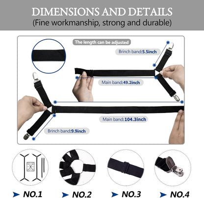Bed Sheet Holder Straps - Adjustable Clips to Hold Sheets in Place, Elastic Grippers, Fasteners for Bedding and Bedsheet