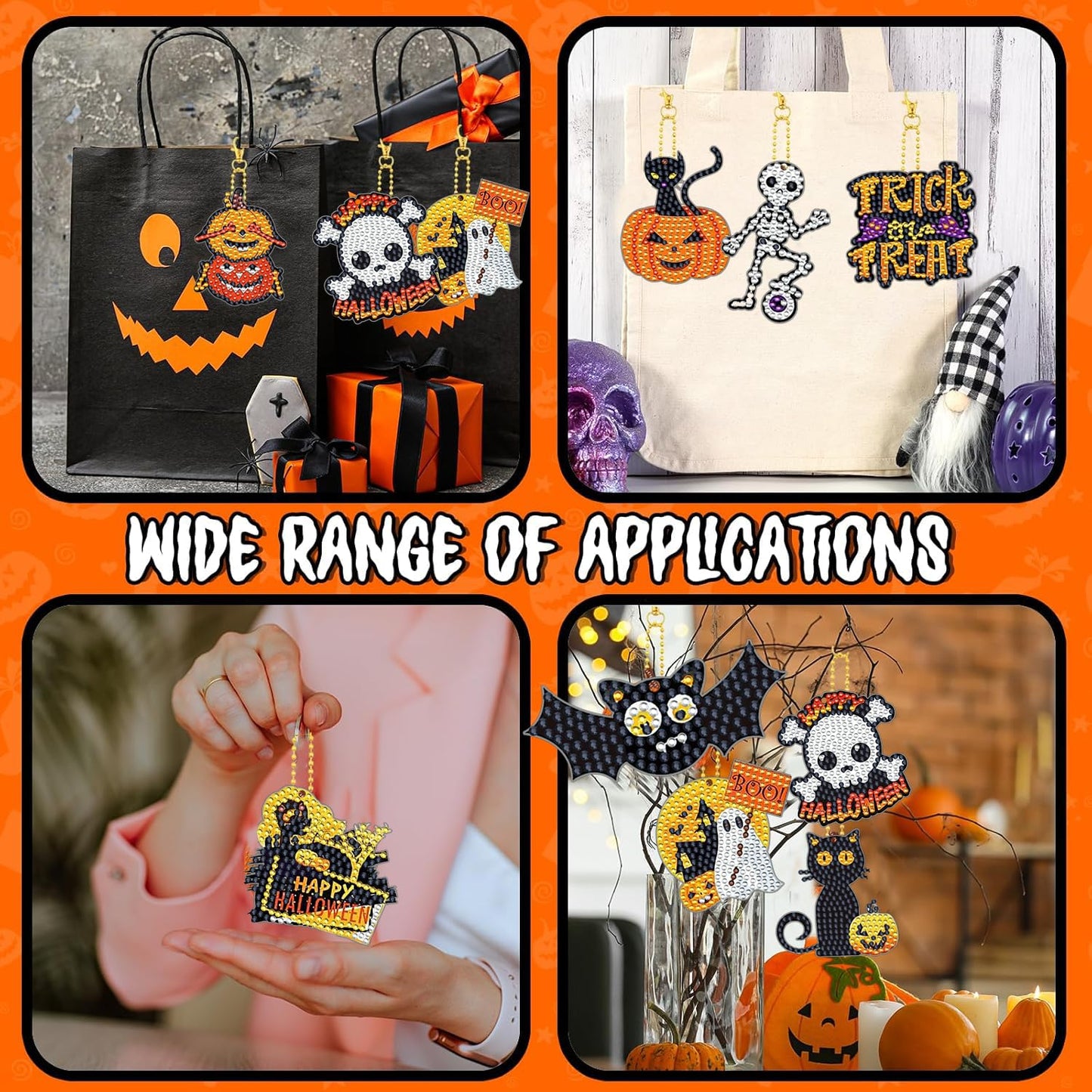 12 Pcs Halloween 5D DIY Diamond Art Painting Keychains Kits for Adult Beginners. Double Sided Hanging Halloween Party Keychains and Ornaments for Decoration Gifts (key03)