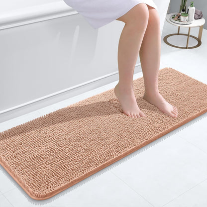 OLANLY Bathroom Runner Rug - Extra Soft Chenille, Quick Dry & Machine Washable | 47x17 Inches, Peach