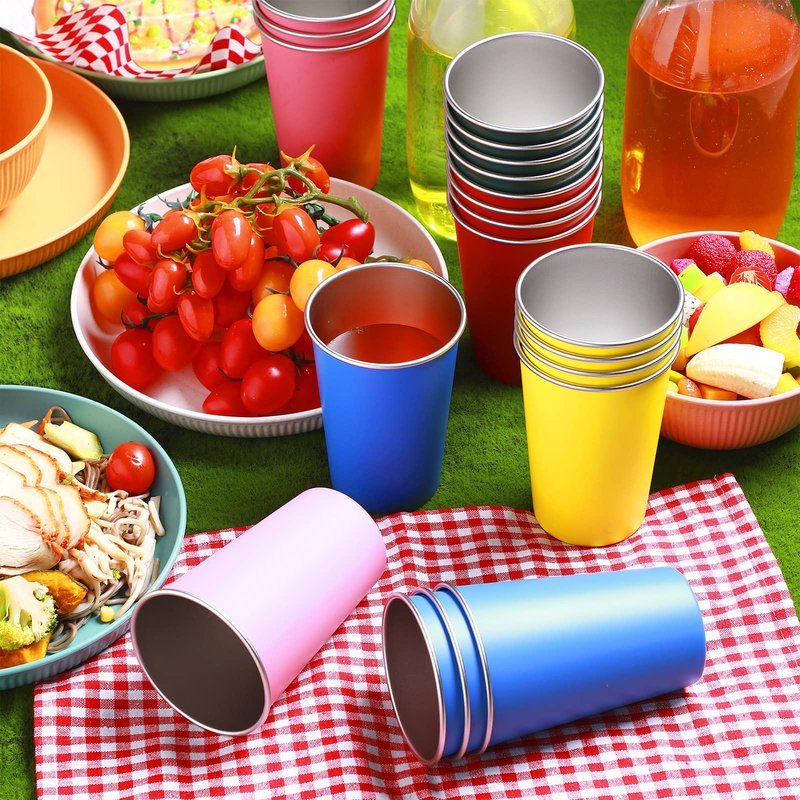 Mimorou 20 Pack Stainless Steel Pint Cups Metal Cups Unbreakable Drinking Water Tumblers Stackable Tumbler for Adults Bar Home Restaurant Travel Picnic Camping Outdoor (Multicolor,16 oz)