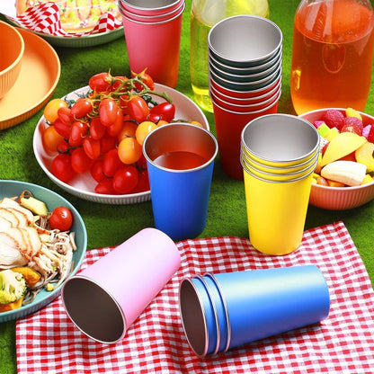 Mimorou 20 Pack Stainless Steel Pint Cups Metal Cups Unbreakable Drinking Water Tumblers Stackable Tumbler for Adults Bar Home Restaurant Travel Picnic Camping Outdoor (Multicolor,16 oz)