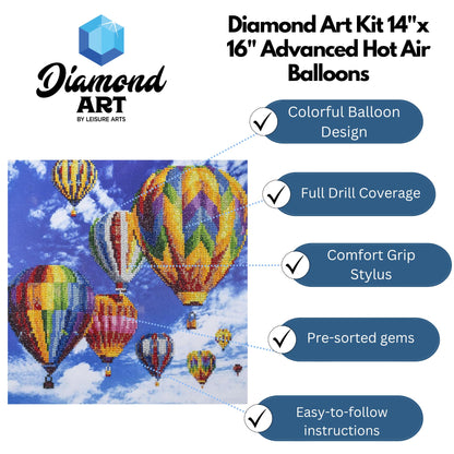 DIAMOND ART BY LEISURE ARTS Diamond Painting Kits for Adults 14"X16" Advanced Hot Air Balloons, Full Drill, Art Kits, Dimond Art, for Adults, Kit