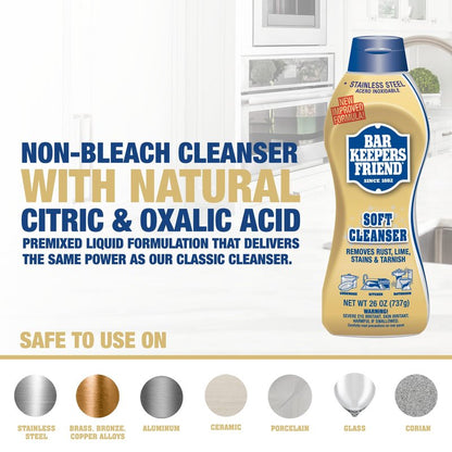Bar Keepers Friend Soft Cleanser (26 oz) MORE Spray + Foam (25.4 oz) Multipurpose Cleaner Bundle, Stain & Rust Remover for Multi Surface Bathroom, Kitchen & Outdoor Cleaning