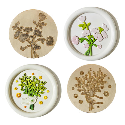 DBEFTLI 4-Piece Botanical Wax Seal Stamp Set – Interchangeable Solid Brass Heads & Wooden Handle – Vintage Floral Collection (Eustoma, Rosemary, Daisy, Tied Bouquet) in Gift Box for Weddings & DIY