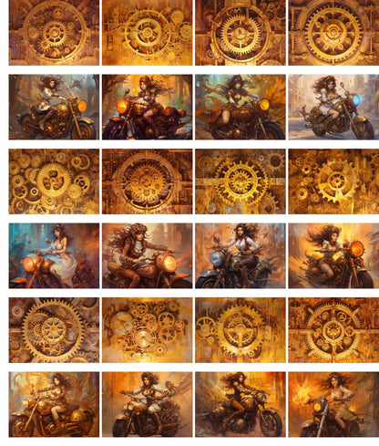 Large Stickers Pack 24 pcs ~ Steampunk Adventures: Gears and Gadgets in a World of Victorian Fantasy - A Striking Stickers Series with a Twist of Pinup Mechanical Flair