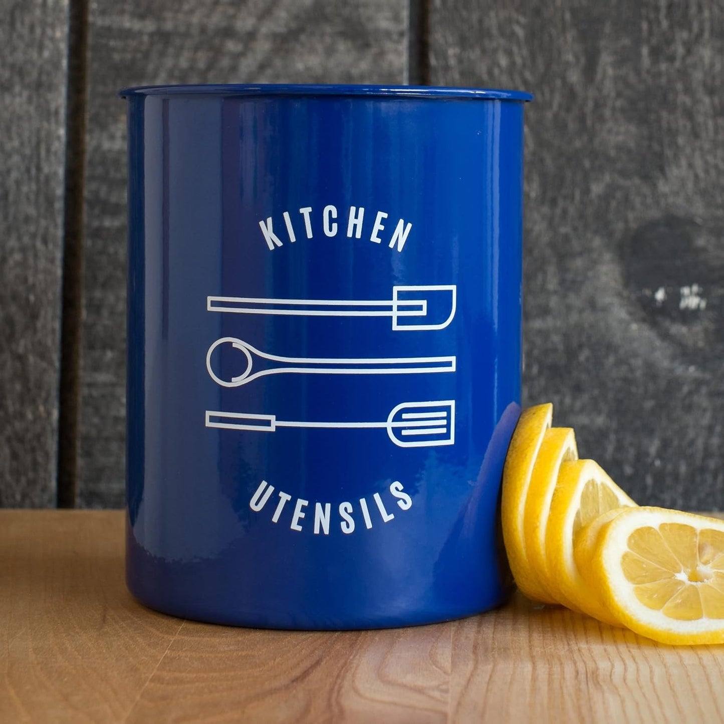 Now Designs Utensil Crock, Powder-Coated Steel, Navy Blue, 5x6 inches