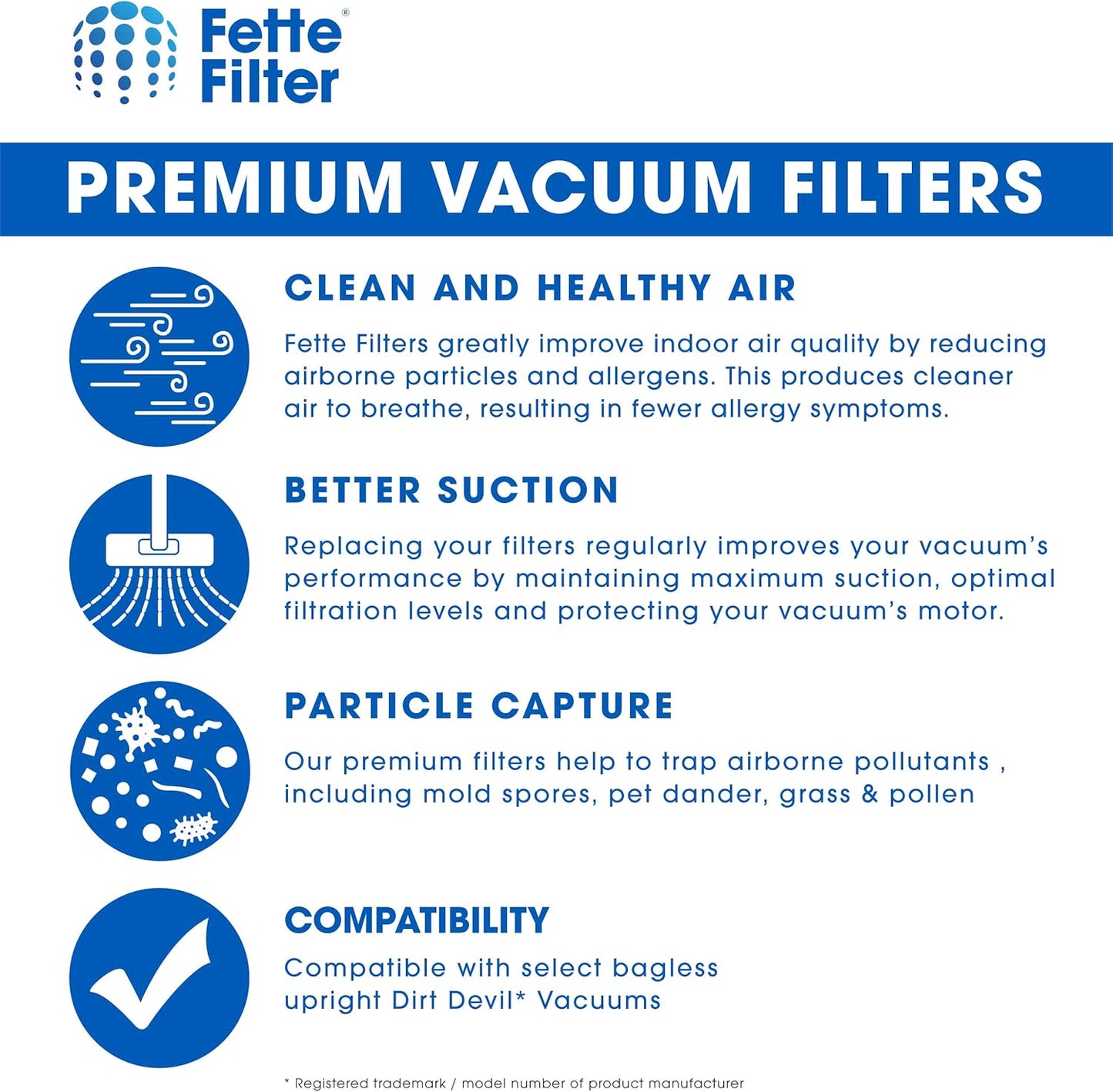 Fette Filter - Vacuum HEPA Filter Compatible with Dirt Devil F1, Pack of 6