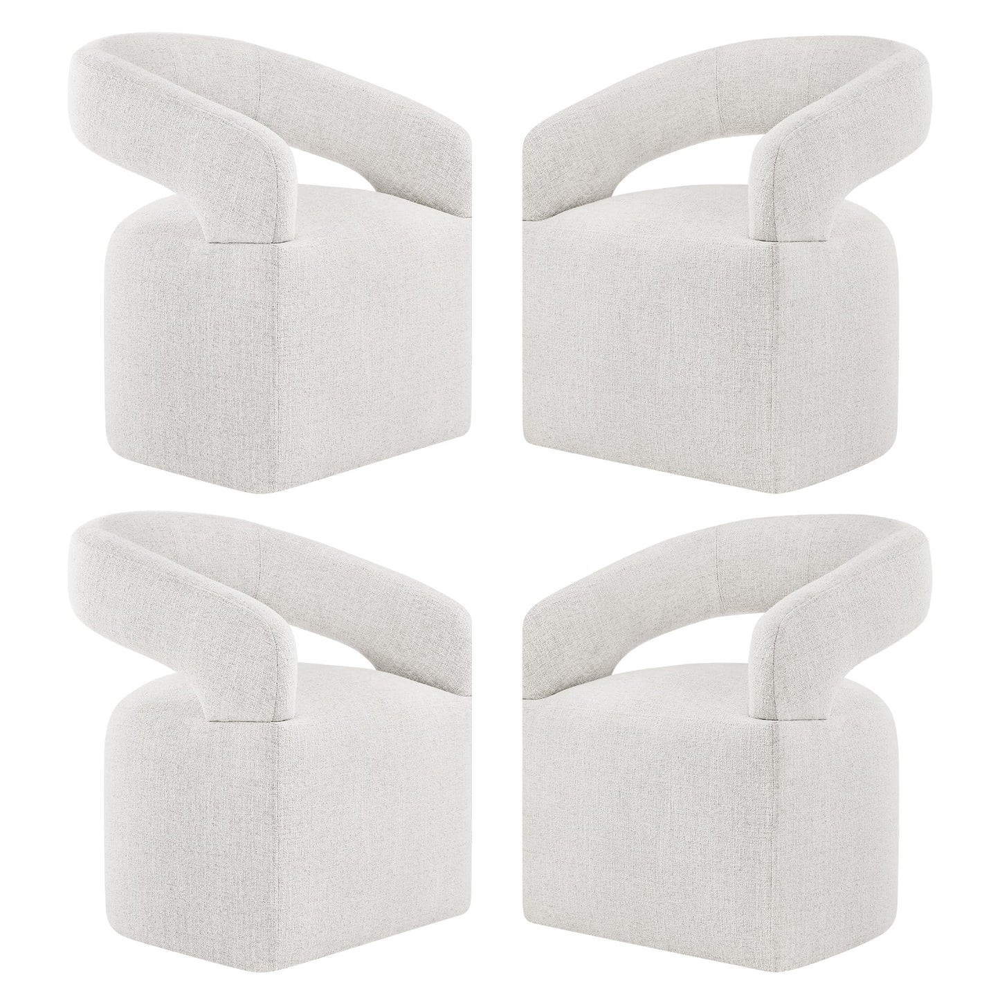 KISLOT Upholstered Dining Chairs Set of 4, Modern Rolling Dining Chairs with Hidden Casters, Arm Kitchen Chairs with Linen Look Fabric, Padded Barrel Chairs for Dining Room, Kitchen, Bedroom, Beige