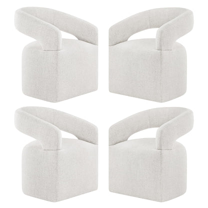 KISLOT Upholstered Dining Chairs Set of 4, Modern Rolling Dining Chairs with Hidden Casters, Arm Kitchen Chairs with Linen Look Fabric, Padded Barrel Chairs for Dining Room, Kitchen, Bedroom, Beige