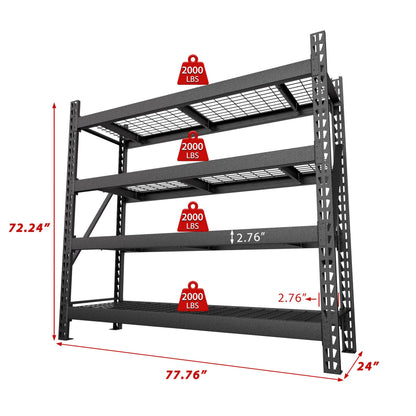 Yardenaler 8000LBS Garage Shelving Units, 4-Tier Industrial Iron Shelving Unit Garage Storage Rack for Basement Warehouse, 78 "W x 24 "D x 72 "H, Black