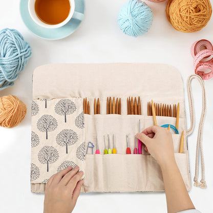 Teamoy Knitting Needles Holder Case(up to 11 Inches), Rolling Organizer for Straight and Circular Knitting Needles, Crochet Hooks and Accessories, Tree - NO Accessories Included